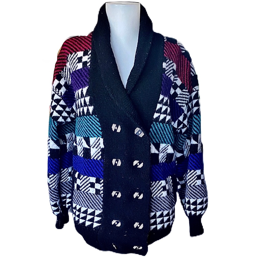 Unisex Handmade 90's Vintage in Scotland Coogi style Pure Wool Cardigan
